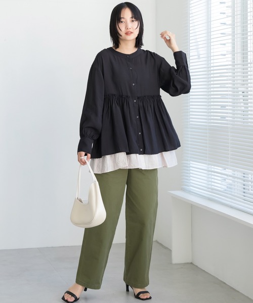 LAVEANGE（ラビアンジェ）の「【洗える】ビンテージサテン配色フレアブラウス（シャツ/ブラウス・レディース・ピンク系その他/ブラック/オフホワイト・5L/4L/3L/LL/M）」の19枚目の写真