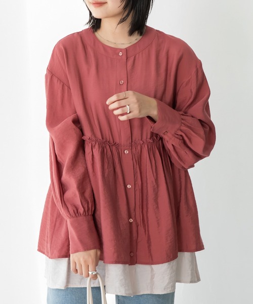 LAVEANGE（ラビアンジェ）の「【洗える】ビンテージサテン配色フレアブラウス（シャツ/ブラウス・レディース・ピンク系その他/ブラック/オフホワイト・5L/4L/3L/LL/M）」の22枚目の写真