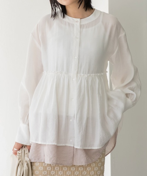 LAVEANGE（ラビアンジェ）の「【洗える】ビンテージサテン配色フレアブラウス（シャツ/ブラウス・レディース・ピンク系その他/ブラック/オフホワイト・5L/4L/3L/LL/M）」の4枚目の写真