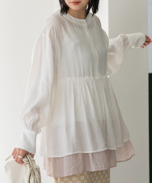 LAVEANGE（ラビアンジェ）の「【洗える】ビンテージサテン配色フレアブラウス（シャツ/ブラウス・レディース・ピンク系その他/ブラック/オフホワイト・5L/4L/3L/LL/M）」の5枚目の写真