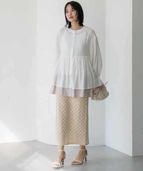 LAVEANGE（ラビアンジェ）の「【洗える】ビンテージサテン配色フレアブラウス（シャツ/ブラウス・レディース・ピンク系その他/ブラック/オフホワイト・5L/4L/3L/LL/M）」の8枚目の写真