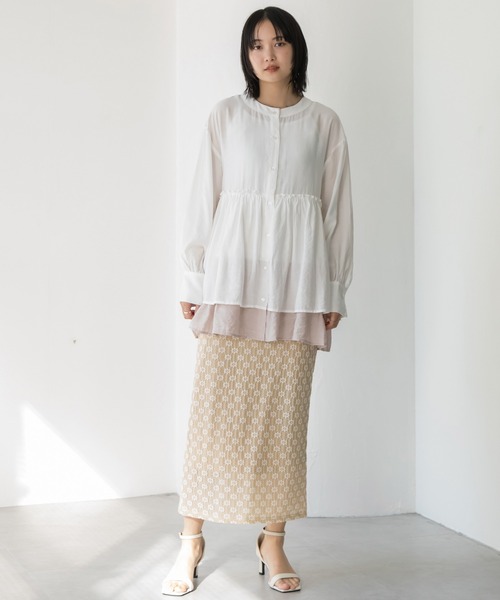 LAVEANGE（ラビアンジェ）の「【洗える】ビンテージサテン配色フレアブラウス（シャツ/ブラウス・レディース・ピンク系その他/ブラック/オフホワイト・5L/4L/3L/LL/M）」の9枚目の写真