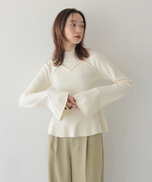 CLEIO（クレイオ）の「【CLEIO】ビスチェツインベルスリーブニット/BUSTIER DESIGN BELL SLEEVE KNITTED/982-11603（ニット/セーター・レディース・ブラウン/ベージュ/アイボリー・FREE）」の16枚目の写真