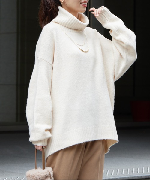 Chez toi(シェトワ)の「ヤクライクタートルネックラウンドヘムプルオーバー(ニット/セーター・レディース・アイボリー/チャコールグレー/ライトグレー/グリーン・FREE)」の1枚目の写真