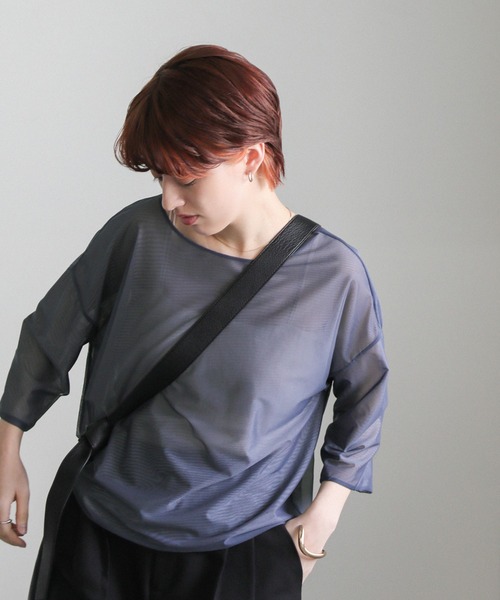 select MOCA（セレクトモカ）の「リバーシブルシアーハーフスリーブトップス（Tシャツ/カットソー・レディース・アイボリー/ブラック/ブルーグレー・FREE）」の3枚目の写真