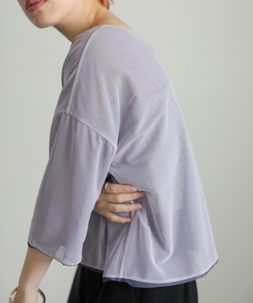 select MOCA（セレクトモカ）の「リバーシブルシアーハーフスリーブトップス（Tシャツ/カットソー・レディース・アイボリー/ブラック/ブルーグレー・FREE）」の14枚目の写真