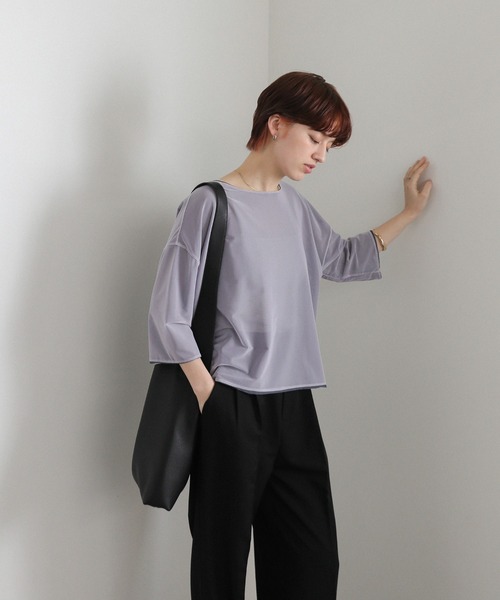select MOCA（セレクトモカ）の「リバーシブルシアーハーフスリーブトップス（Tシャツ/カットソー・レディース・アイボリー/ブラック/ブルーグレー・FREE）」の13枚目の写真