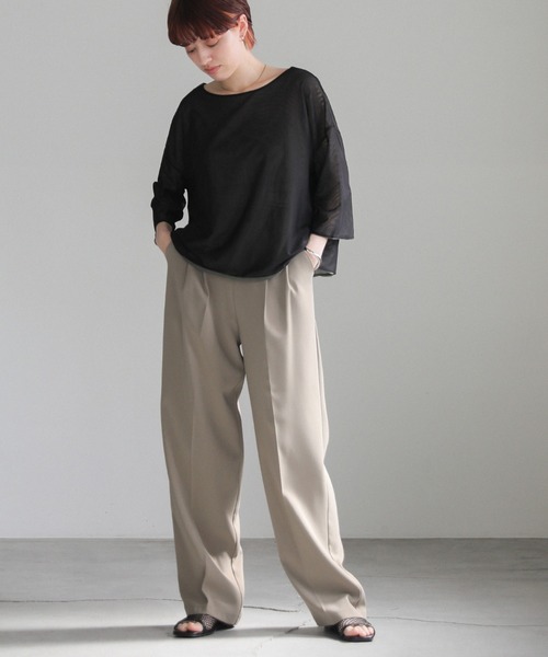 select MOCA（セレクトモカ）の「リバーシブルシアーハーフスリーブトップス（Tシャツ/カットソー・レディース・アイボリー/ブラック/ブルーグレー・FREE）」の4枚目の写真