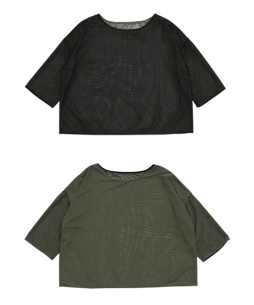 select MOCA（セレクトモカ）の「リバーシブルシアーハーフスリーブトップス（Tシャツ/カットソー・レディース・アイボリー/ブラック/ブルーグレー・FREE）」の16枚目の写真