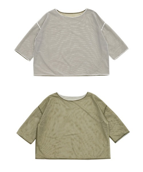 select MOCA（セレクトモカ）の「リバーシブルシアーハーフスリーブトップス（Tシャツ/カットソー・レディース・アイボリー/ブラック/ブルーグレー・FREE）」の17枚目の写真