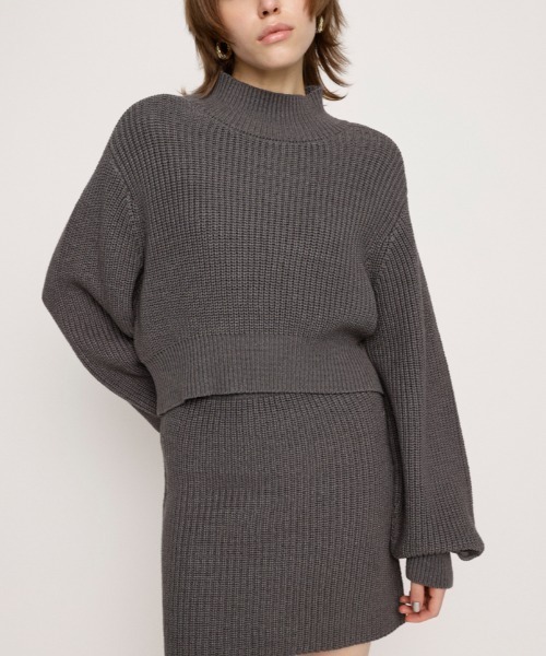 SLY（スライ）の「LG RIB SHORT 2P ローゲージ リブ ショート ツーピー セットアップ ワンピ（セットアップ・レディース・アイボリー/ブルー系その他/ブラック/グレー・FREE）」の3枚目の写真