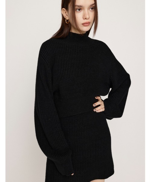 SLY（スライ）の「LG RIB SHORT 2P ローゲージ リブ ショート ツーピー セットアップ ワンピ（セットアップ・レディース・アイボリー/ブルー系その他/ブラック/グレー・FREE）」の2枚目の写真