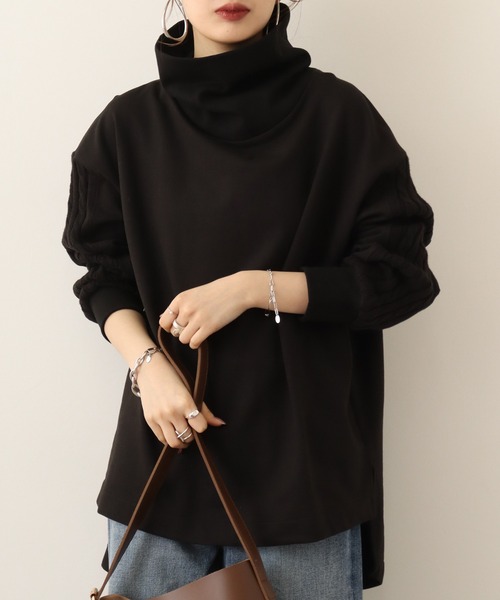 atONE（アットワン）の「atONE ﾆｯﾄﾄﾞｯｷﾝｸﾞﾊｲﾈｯｸ裏起毛ﾌﾟﾙｵｰﾊﾞｰ あったか（スウェット・レディース・ライトカーキ/ブラック/ライトベージュ/杢グレー・4L～5L/LL～3L/M～Ｌ）」の5枚目の写真