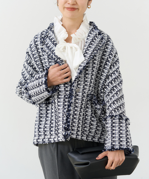 IENA ツイードジャケット IENA（イエナ）の「＆NAVY ブルーツイードジャケット（その他