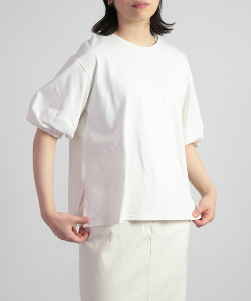 OWLEYE by domingo（アウルアイ バイドミンゴ）の「[ OWLEYE by domingo / アウルアイ ] コットン天竺ボリュームスリーブトップス（Tシャツ/カットソー・レディース・チェリーピンク/グリーン/ホワイト・M/L）」の2枚目の写真