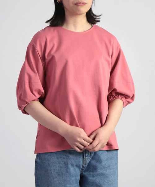 OWLEYE by domingo（アウルアイ バイドミンゴ）の「[ OWLEYE by domingo / アウルアイ ] コットン天竺ボリュームスリーブトップス（Tシャツ/カットソー・レディース・チェリーピンク/グリーン/ホワイト・M/L）」の3枚目の写真