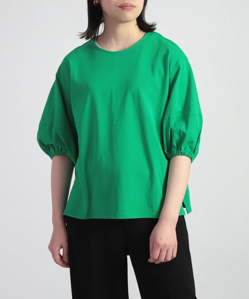 OWLEYE by domingo（アウルアイ バイドミンゴ）の「[ OWLEYE by domingo / アウルアイ ] コットン天竺ボリュームスリーブトップス（Tシャツ/カットソー・レディース・チェリーピンク/グリーン/ホワイト・M/L）」の4枚目の写真