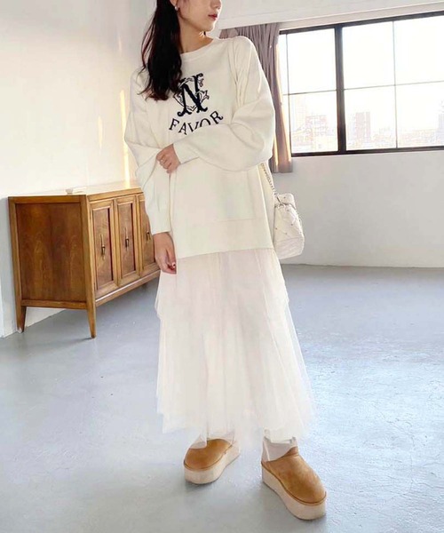 one after another NICE CLAUP（ワンアフターアナザーナイスクラップ）の「ランダムチュールスカート（スカート・レディース・アイボリー/グレー/チャコールグレー・FREE）」の12枚目の写真