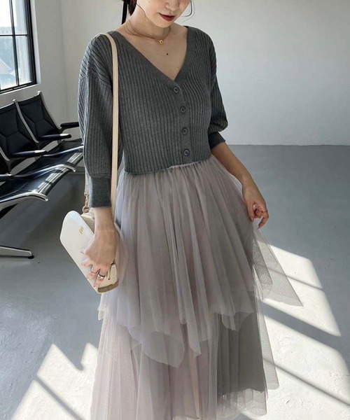 one after another NICE CLAUP（ワンアフターアナザーナイスクラップ）の「ランダムチュールスカート（スカート・レディース・アイボリー/グレー/チャコールグレー・FREE）」の11枚目の写真