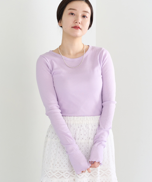 IENA（イエナ）の「CO/SE テレコプルオーバー（Tシャツ/カットソー・レディース・ホワイト/ベージュ/パープル・FREE）」の3枚目の写真