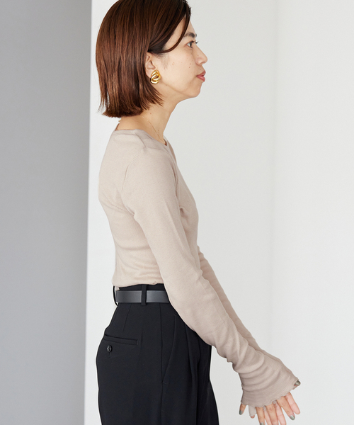 IENA（イエナ）の「CO/SE テレコプルオーバー（Tシャツ/カットソー・レディース・ホワイト/ベージュ/パープル・FREE）」の9枚目の写真