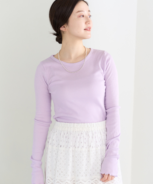 IENA（イエナ）の「CO/SE テレコプルオーバー（Tシャツ/カットソー・レディース・ホワイト/ベージュ/パープル・FREE）」の18枚目の写真