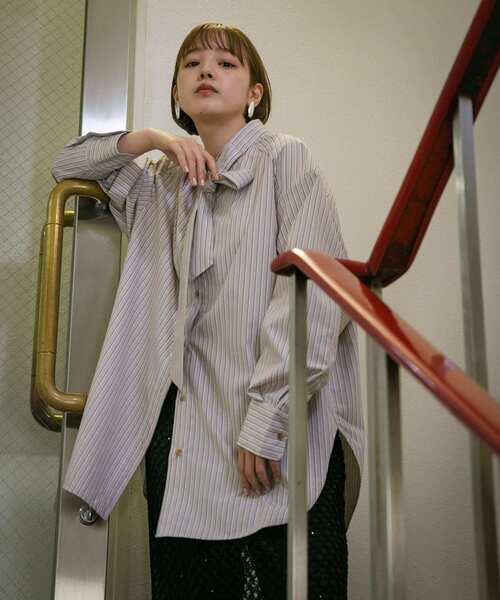 KBF（ケイビーエフ）の「ボウタイロングシャツ（シャツ/ブラウス・レディース・ベージュ系その他/ブルー系その他・ONE）」の6枚目の写真