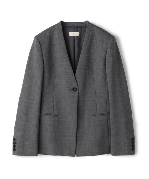 ポリエステルウールバラシャ Vカラージャケット（ノーカラー