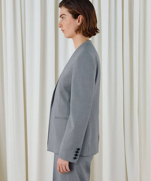 ポリエステルウールバラシャ Vカラージャケット（ノーカラージャケット