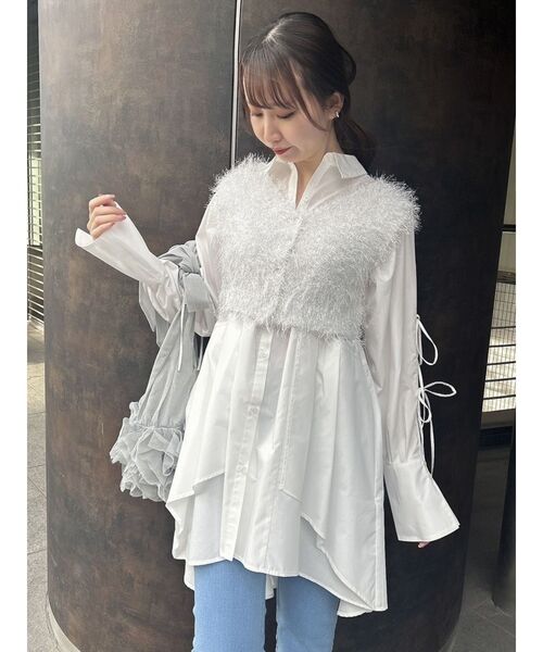 dazzlin（ダズリン）の「ラメシャギー2wayミニトップス（ニット/セーター・レディース・オフホワイト/グレー/ピンク・FREE）」の4枚目の写真