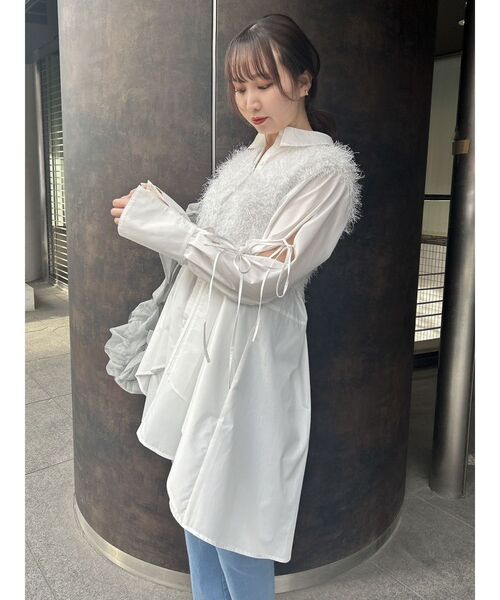 dazzlin（ダズリン）の「ラメシャギー2wayミニトップス（ニット/セーター・レディース・オフホワイト/グレー/ピンク・FREE）」の5枚目の写真