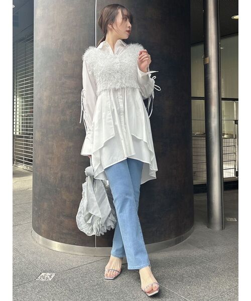 dazzlin（ダズリン）の「ラメシャギー2wayミニトップス（ニット/セーター・レディース・オフホワイト/グレー/ピンク・FREE）」の8枚目の写真