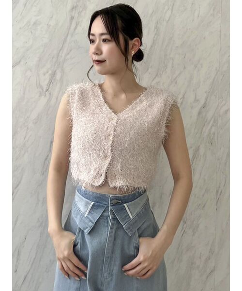 dazzlin（ダズリン）の「ラメシャギー2wayミニトップス（ニット/セーター・レディース・オフホワイト/グレー/ピンク・FREE）」の12枚目の写真