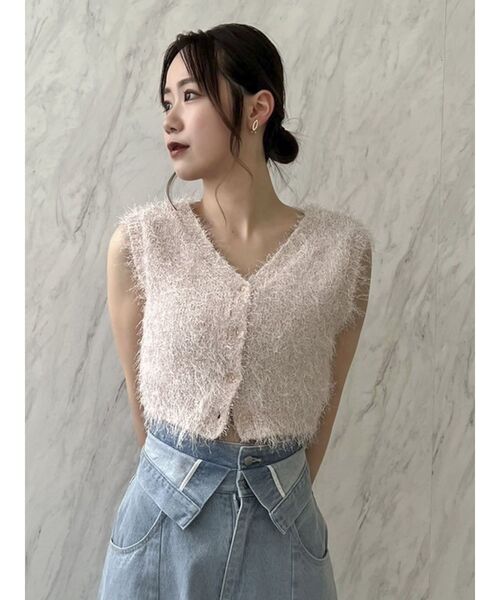 dazzlin（ダズリン）の「ラメシャギー2wayミニトップス（ニット/セーター・レディース・オフホワイト/グレー/ピンク・FREE）」の13枚目の写真