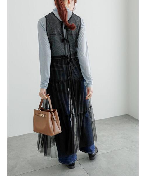 Te chichi(テチチ)の「レイヤードチュールロングワンピース(ワンピース・レディース・ブラック/オフホワイト・F)」の3枚目の写真