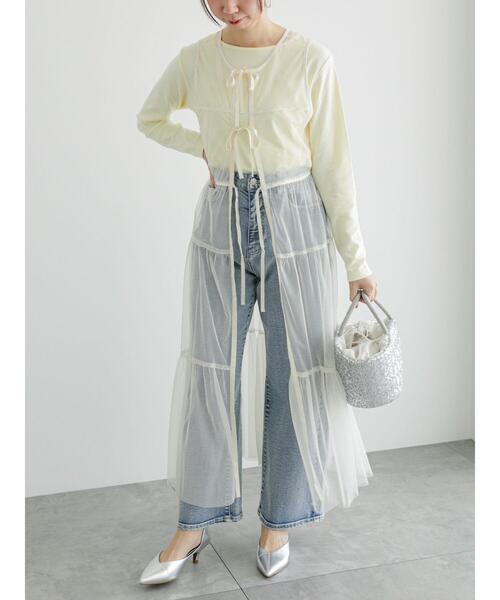 Te chichi(テチチ)の「レイヤードチュールロングワンピース(ワンピース・レディース・ブラック/オフホワイト・F)」の6枚目の写真