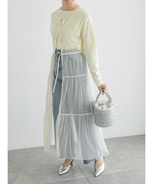 Te chichi(テチチ)の「レイヤードチュールロングワンピース(ワンピース・レディース・ブラック/オフホワイト・F)」の7枚目の写真