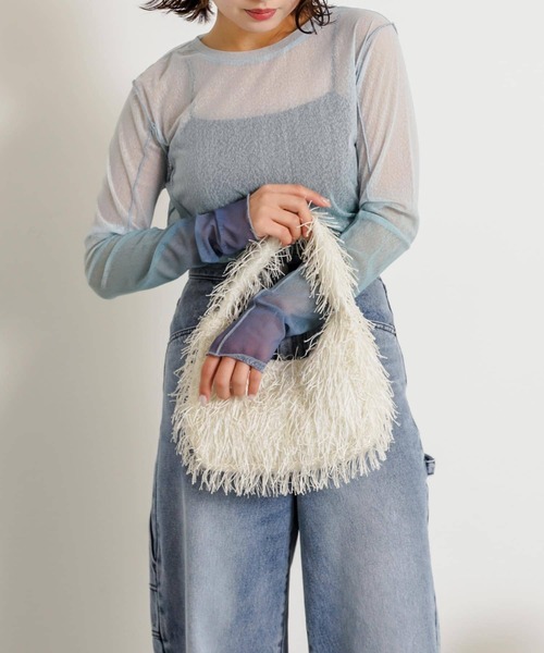 SENSE OF PLACE by URBAN RESEARCH（センスオブプレイスバイアーバンリサーチ）の「フリンジハンドバッグ（ハンドバッグ・レディース・ミント/アイボリー/ブラック・ONE）」の6枚目の写真