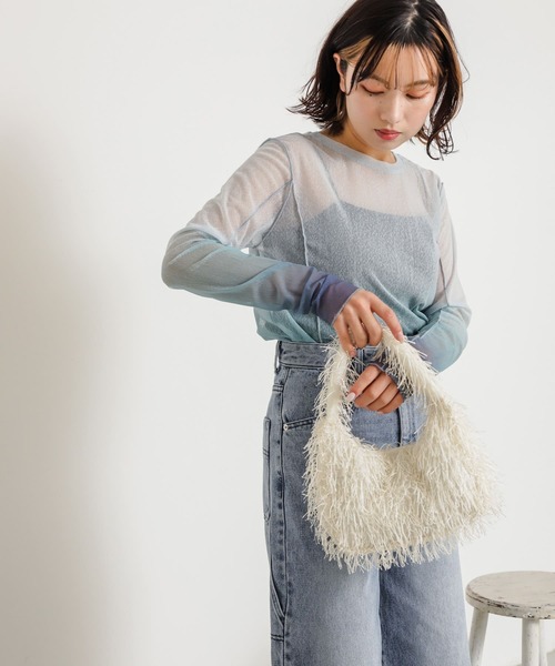 SENSE OF PLACE by URBAN RESEARCH（センスオブプレイスバイアーバンリサーチ）の「フリンジハンドバッグ（ハンドバッグ・レディース・ミント/アイボリー/ブラック・ONE）」の7枚目の写真