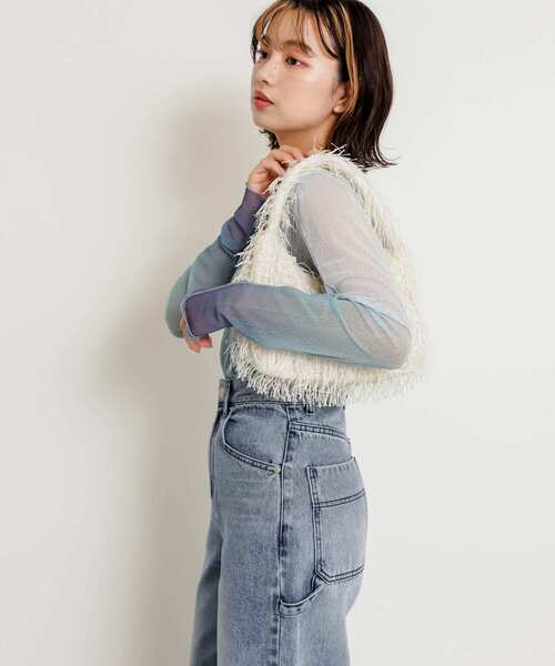 SENSE OF PLACE by URBAN RESEARCH（センスオブプレイスバイアーバンリサーチ）の「フリンジハンドバッグ（ハンドバッグ・レディース・ミント/アイボリー/ブラック・ONE）」の8枚目の写真