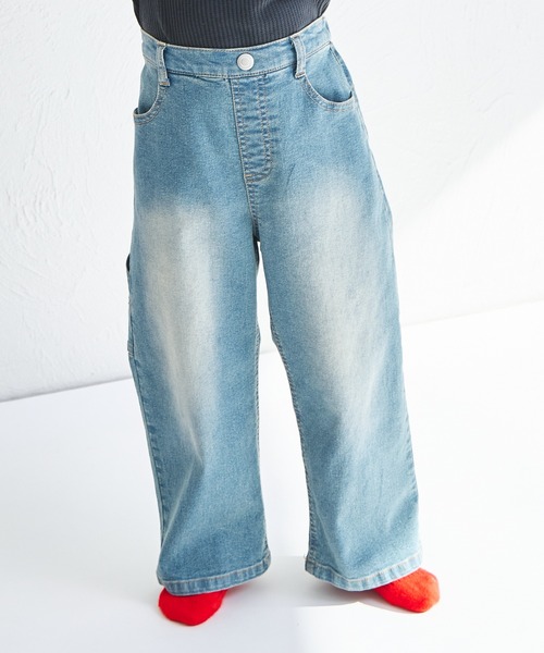 pairmanon(ペアマノン)の「ペインター ワイドデニムパンツ(デニムパンツ・キッズ・インディゴブルー/ライトブルー/ブルー・100/110/120/130/140/150/90)」の20枚目の写真