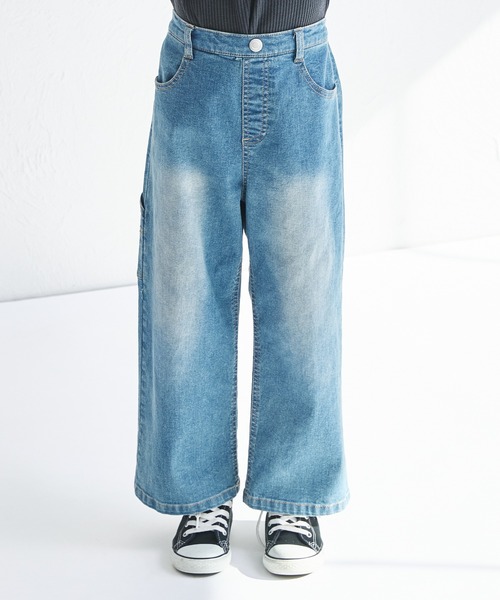 pairmanon(ペアマノン)の「ペインター ワイドデニムパンツ(デニムパンツ・キッズ・インディゴブルー/ライトブルー/ブルー・100/110/120/130/140/150/90)」の4枚目の写真