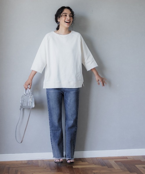 coca（coca）（コカ）の「しゃがめるバックシームストレッチデニム（デニムパンツ・レディース・ブルー・S/M/L）」の7枚目の写真