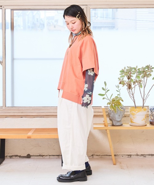 BIG FIELD（ビッグフィールド）の「ラグラン変形ムジTシャツ/おとな（Tシャツ/カットソー・レディース・グレー/テラコッタ/ネイビー/ベージュ・160cm）」の7枚目の写真