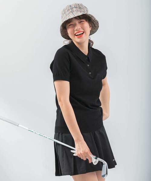 URBAN RESEARCH Sonny Label（アーバンリサーチサニーレーベル）の「OOPS　半袖ラグランニットポロシャツ（ポロシャツ・レディース・ネイビー/グリーン/ブラック・FREE）」の5枚目の写真