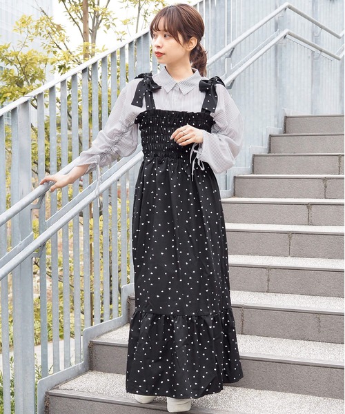 tiptop（ティップトップ）の「肩リボンシャーリングワンピース