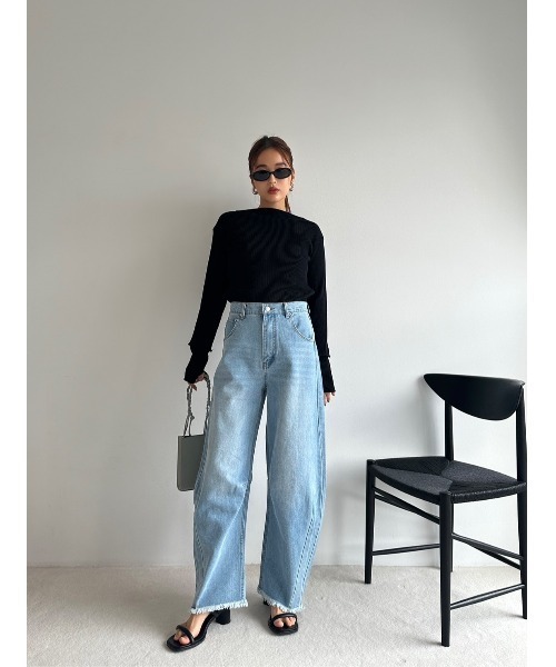 TRUNC（トランクエイティーエイト）の「Denim Curve Pants（デニムパンツ・レディース・ブルー/ホワイト・FREE）」の12枚目の写真