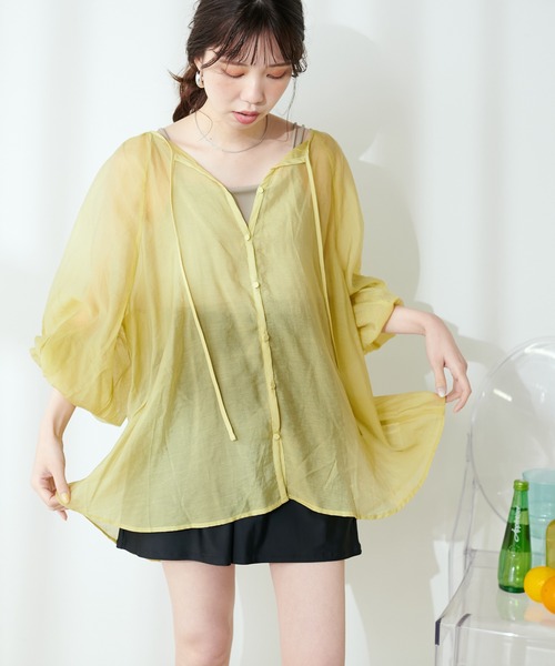 natural couture(ナチュラルクチュール)の「【WEB限定】シアーローンボリュームスリーブブラウス(シャツ/ブラウス・レディース・ブラック/イエロー/ピンク/オフホワイト・FREE)」の19枚目の写真
