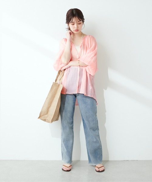完売！美品LE PHILシアーローンボリュームスリーブブラウス　ピンク　24年製 2025年最新】Le phil シアーローンボリュームスリーブブラウスの