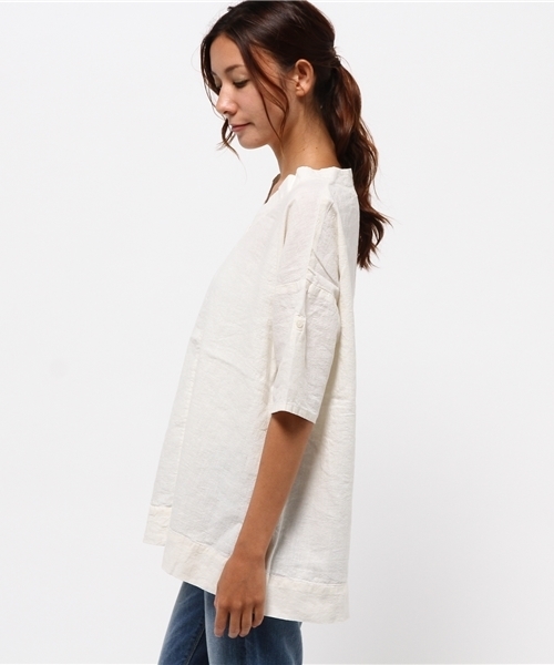 LBC（エルビーシー）の「リネンコットンレーヨンチュニック（シャツ/ブラウス・レディース・オフホワイト/ダークグレー/マスタード・MEDIUM/LARGE）」の4枚目の写真